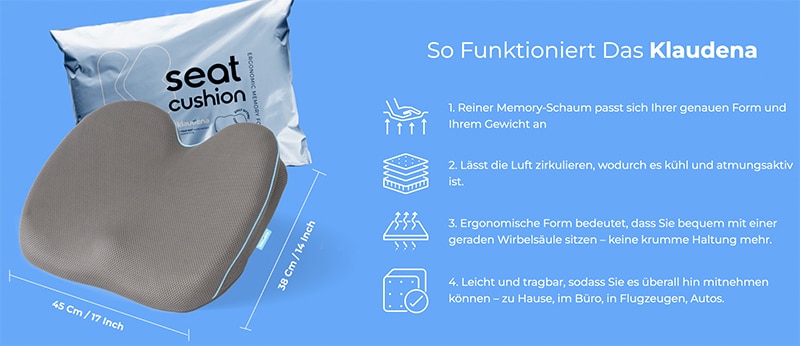 Klaudena Stuhlkissen Klaudena Memory Foam Sitzkissen Steißbeinkissen  Stuhlkissen, Ergonomisch, Schmerzlinderung, Lendenwirbel Kissen, Memory Foam